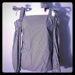 Michael Kors Bow stripe cold shoulder top size M